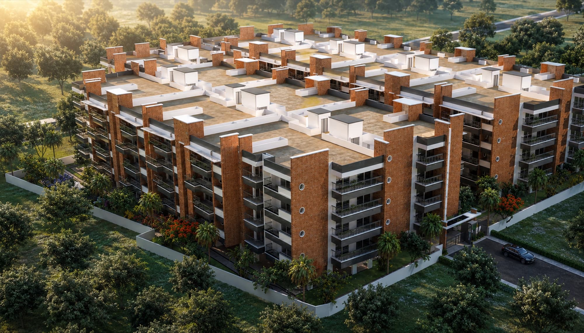 Aerial view of an Abhigna residential community